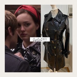 SOLDTory Burch Navy Blue Patent Leather Mercedes Trench Coat 6 ASO Blair Waldorf
